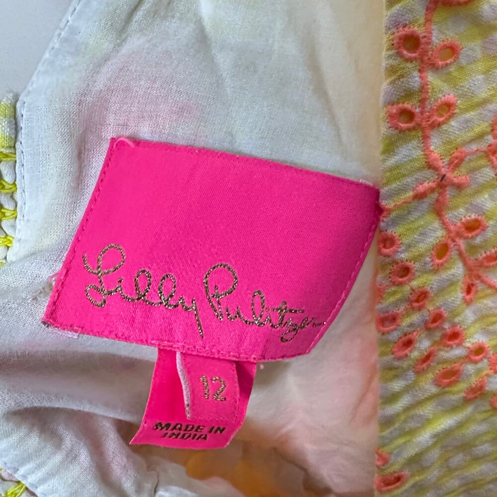 LILLY PULITZER Sarafina Dress Calla Yellow Gingham Seersucker Sz 12 $258 {X52} - Picture 9 of 11